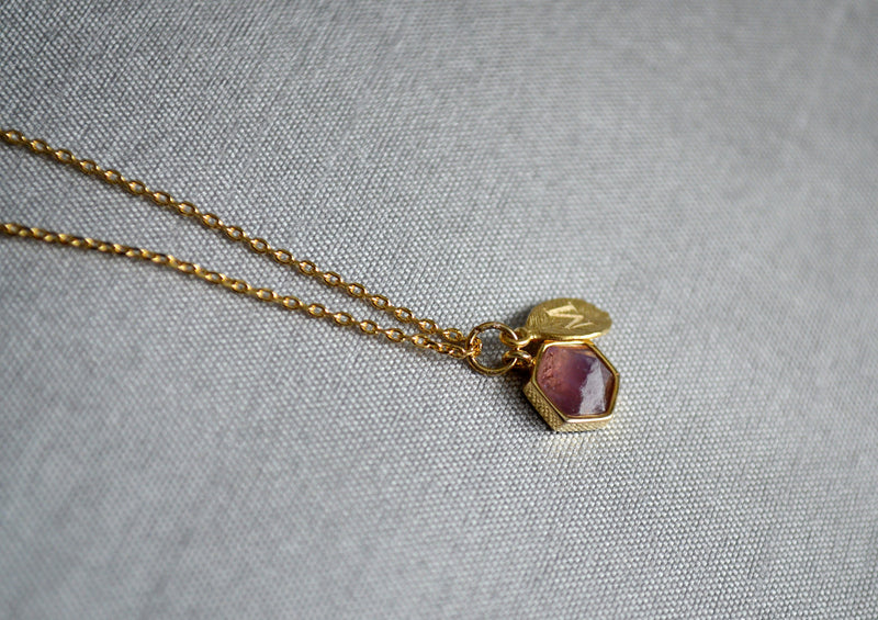 Amethyst Necklace - February Birthstone Necklace, Purple Hexagon Custom Initial Necklace