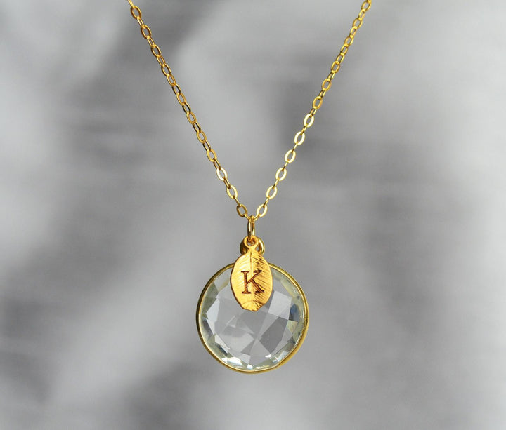 April Birthstone Necklace, Diamond Necklace, 18K Gold or Sterling Silver, Round Personalized Necklace, Gift for Wife, Bridesmaid, Mom or Grandma Gift