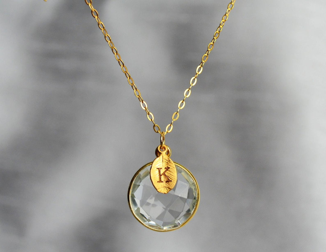 April Birthstone Necklace, Diamond Necklace, 18K Gold or Sterling Silver, Round Personalized Necklace, Gift for Wife, Bridesmaid, Mom or Grandma Gift