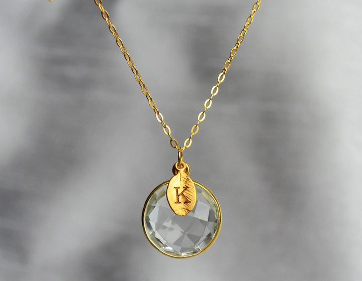 April Birthstone Necklace, Diamond Necklace, 18K Gold or Sterling Silver, Round Personalized Necklace, Gift for Wife, Bridesmaid, Mom or Grandma Gift