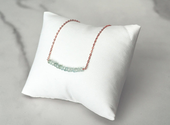Aquamarine Beaded Bar Necklace, Dainty Aquamarine Necklace, March Birthstone Necklace, Bridesmaid Gift, March Birthday, Gift for Her