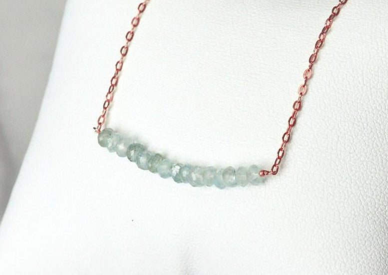 Aquamarine Beaded Bar Necklace, Dainty Aquamarine Necklace, March Birthstone Necklace, Bridesmaid Gift, March Birthday, Gift for Her