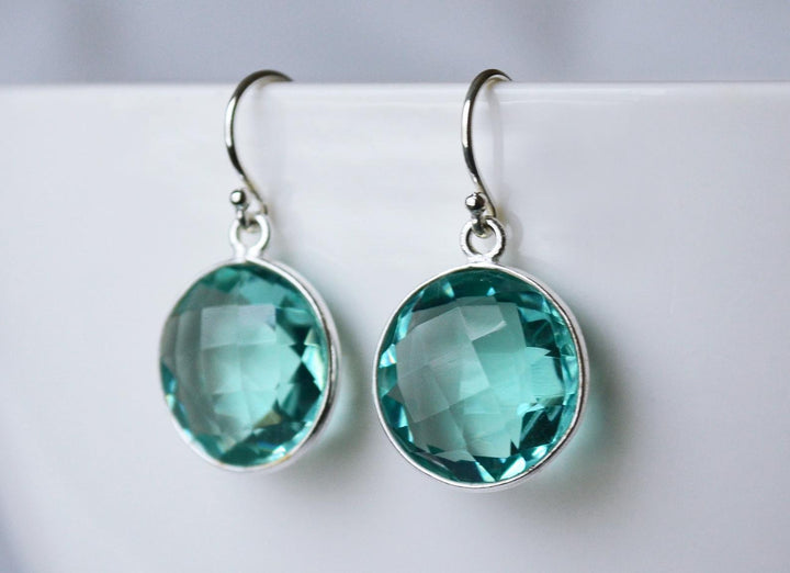 Aquamarine Earrings, March Birthstone Earrings, Birthday Earrings,  Round Birthstone, Sterling Silver or 14K Gold Fill, Gift for Wife, Bridesmaid Gift