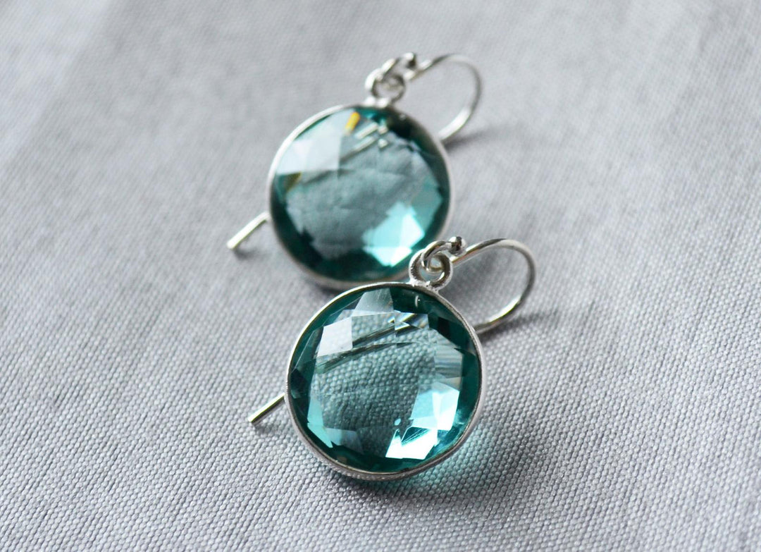 Aquamarine Earrings, March Birthstone Earrings, Birthday Earrings,  Round Birthstone, Sterling Silver or 14K Gold Fill, Gift for Wife, Bridesmaid Gift