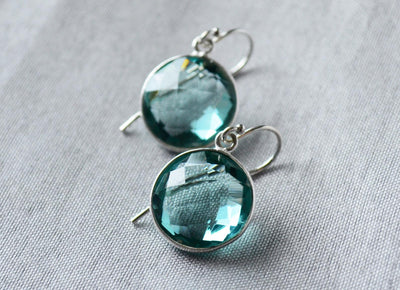 Aquamarine Earrings, March Birthstone Earrings, Birthday Earrings,  Round Birthstone, Sterling Silver or 14K Gold Fill, Gift for Wife, Bridesmaid Gift