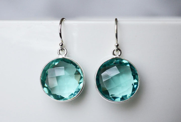Aquamarine Earrings, March Birthstone Earrings, Birthday Earrings,  Round Birthstone, Sterling Silver or 14K Gold Fill, Gift for Wife, Bridesmaid Gift