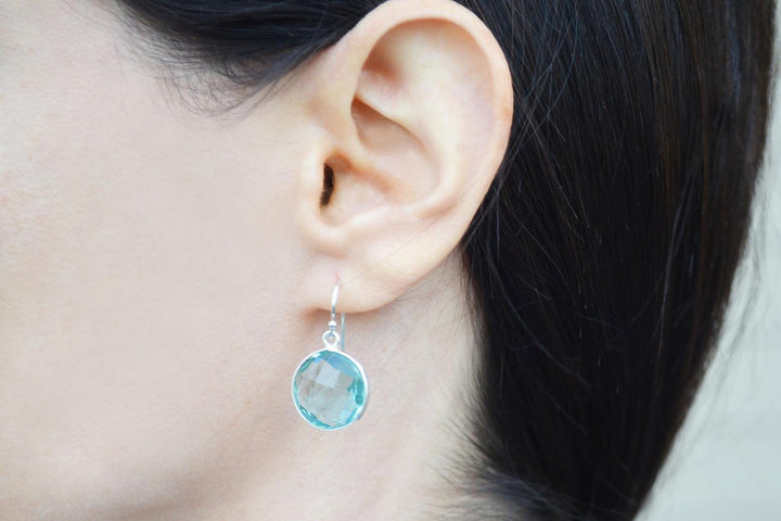 Aquamarine Earrings, March Birthstone Earrings, Birthday Earrings,  Round Birthstone, Sterling Silver or 14K Gold Fill, Gift for Wife, Bridesmaid Gift