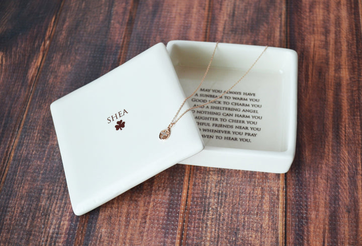 Baptism Gift, Confirmation Gift, First Communion Gift, Godchild Gift - Square Keepsake Box w/ Cross Necklace - with Irish Blessing