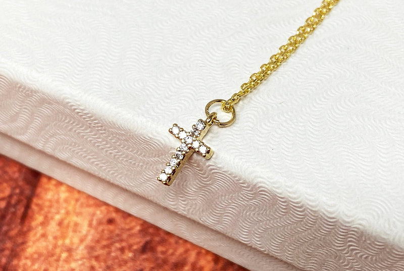 Baptism Gift with Irish Blessing, Confirmation Gift, First Communion Gift, Godchild Gift - Square Keepsake Box with Diamond Cross Necklace