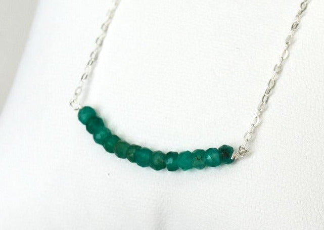 Beaded Bar Emerald Necklace, Dainty Emerald Necklace, May Birthstone Necklace, Bridesmaid Gift, May Birthday Gift for Her