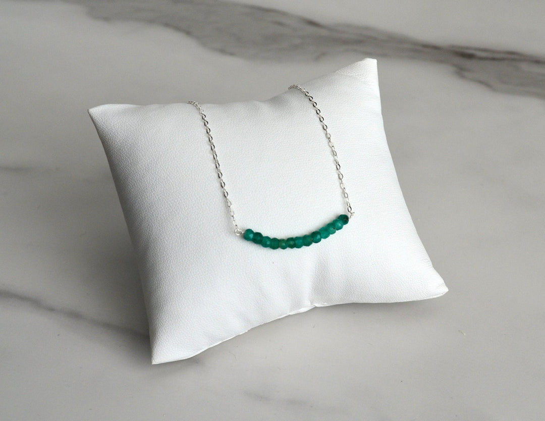 Beaded Bar Emerald Necklace, Dainty Emerald Necklace, May Birthstone Necklace, Bridesmaid Gift, May Birthday Gift for Her