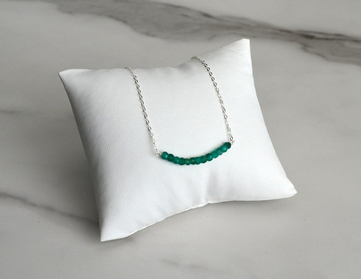 Beaded Bar Emerald Necklace, Dainty Emerald Necklace, May Birthstone Necklace, Bridesmaid Gift, May Birthday Gift for Her