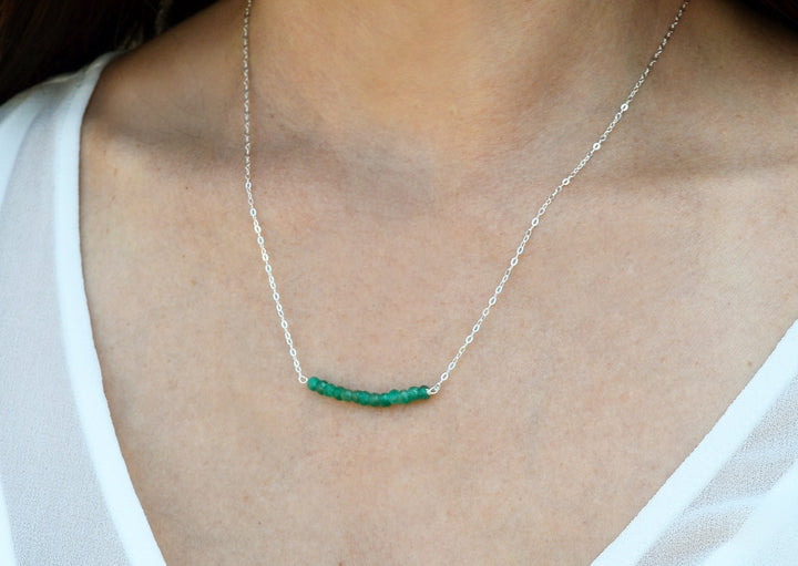 Beaded Bar Emerald Necklace, Dainty Emerald Necklace, May Birthstone Necklace, Bridesmaid Gift, May Birthday Gift for Her