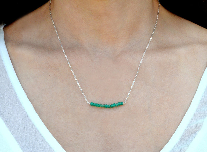 Beaded Bar Emerald Necklace, Dainty Emerald Necklace, May Birthstone Necklace, Bridesmaid Gift, May Birthday Gift for Her