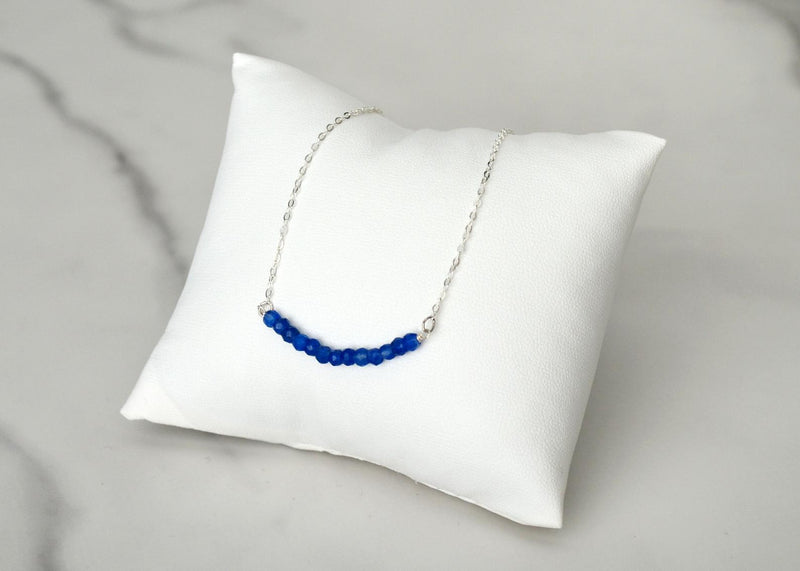 Beaded Bar Sapphire Necklace, Dainty Sapphire Necklace, September Birthstone Necklace, Bridesmaid Gift, September Birthday Gift for Her