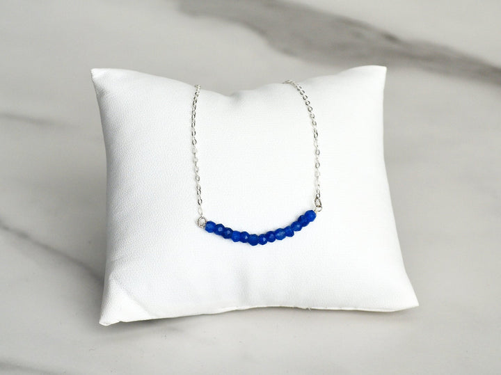 Beaded Bar Sapphire Necklace, Dainty Sapphire Necklace, September Birthstone Necklace, Bridesmaid Gift, September Birthday Gift for Her