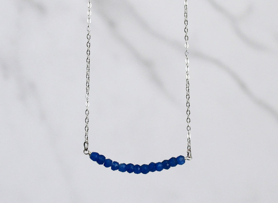 Beaded Bar Sapphire Necklace, Dainty Sapphire Necklace, September Birthstone Necklace, Bridesmaid Gift, September Birthday Gift for Her
