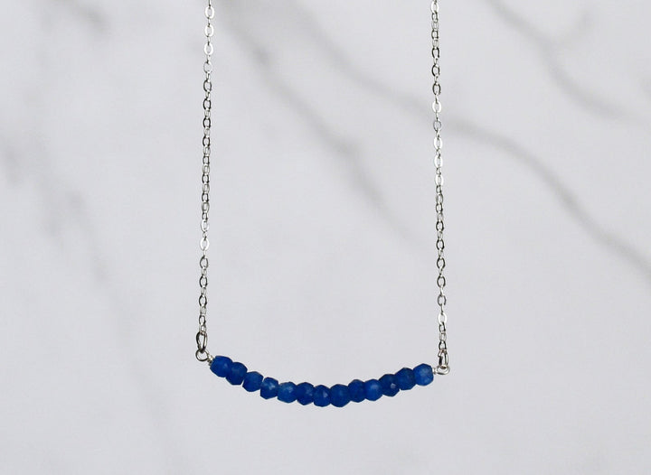 Beaded Bar Sapphire Necklace, Dainty Sapphire Necklace, September Birthstone Necklace, Bridesmaid Gift, September Birthday Gift for Her