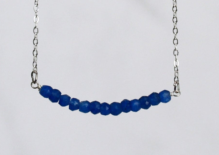 Beaded Bar Sapphire Necklace, Dainty Sapphire Necklace, September Birthstone Necklace, Bridesmaid Gift, September Birthday Gift for Her