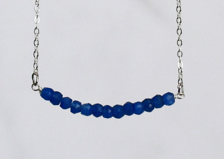 Beaded Bar Sapphire Necklace, Dainty Sapphire Necklace, September Birthstone Necklace, Bridesmaid Gift, September Birthday Gift for Her