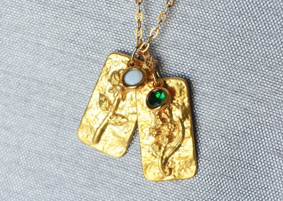 Birth Month Flower Necklace, Birthstone Stone Necklace, Mom Necklace, Personalized Necklace, Push Present, Initial Necklace