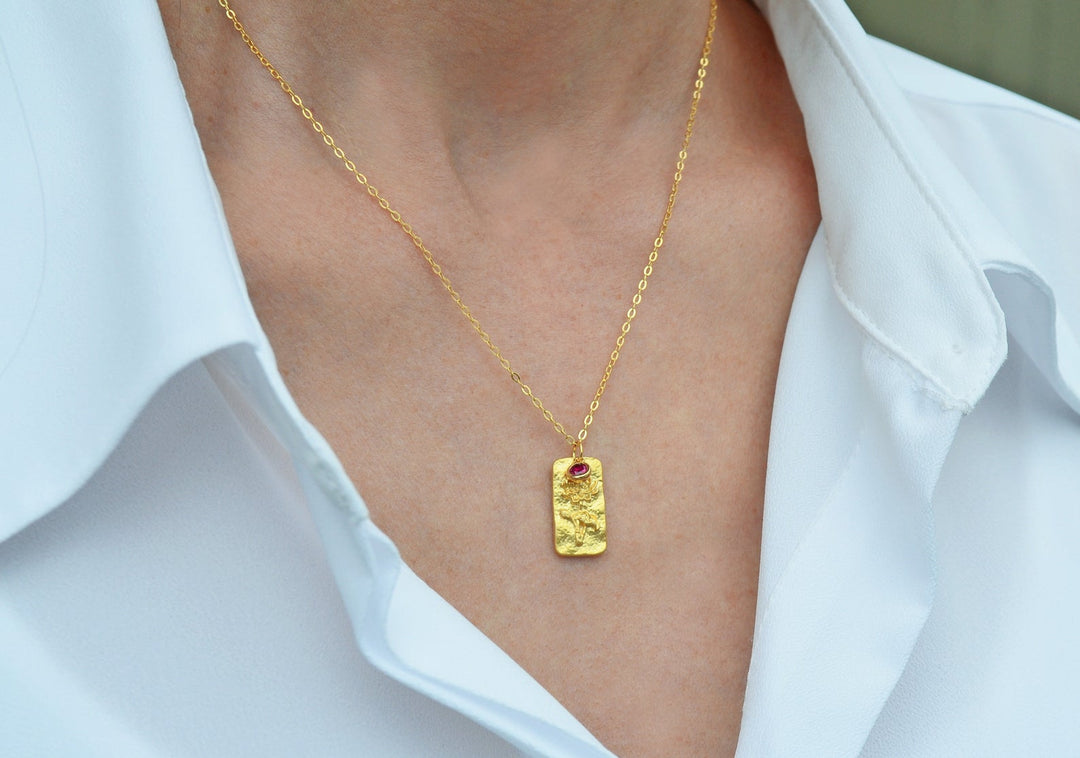 Birth Month Flower Necklace, Birthstone Stone Necklace, Mom Necklace, Personalized Necklace, Push Present, Initial Necklace