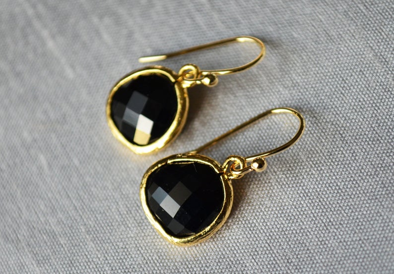 Black Onyx Earrings, Gift for Her, Wife Gift, Onyx Jewelry Set, Black Onyx Jewelry