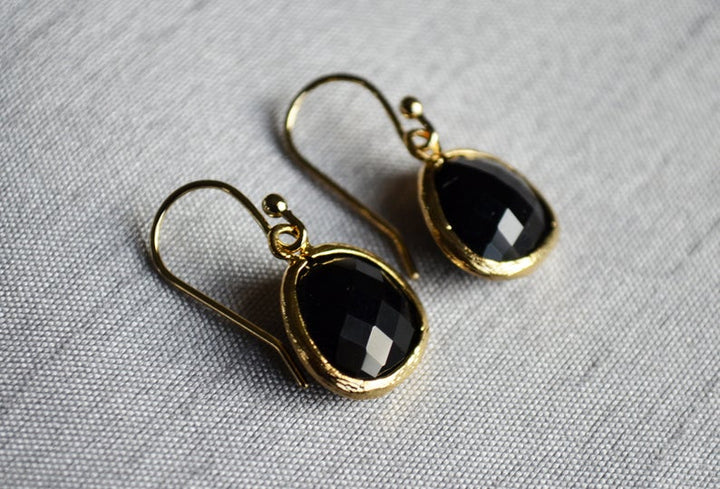 Black Onyx Earrings, Gift for Her, Wife Gift, Onyx Jewelry Set, Black Onyx Jewelry