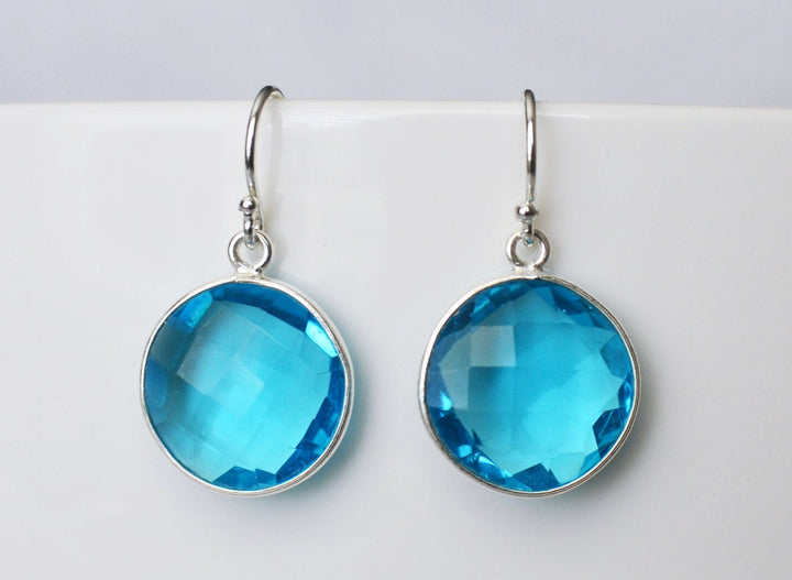 December Birthstone Necklace, Blue Topaz Necklace, 18K Gold or Sterling Silver, Wife Gift, Personalized Round Necklace, Bridesmaid, Mom Gift