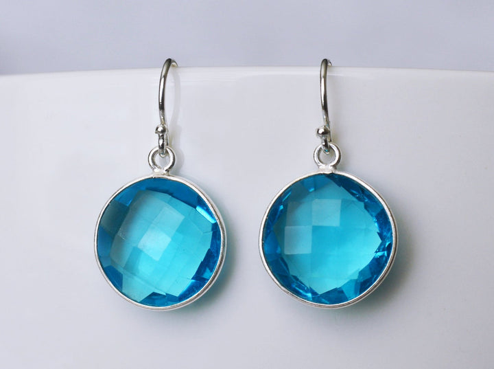 Blue Topaz Earrings, December Birthstone Earrings, Sterling Silver or 14K Gold Fill, Round Birthstone