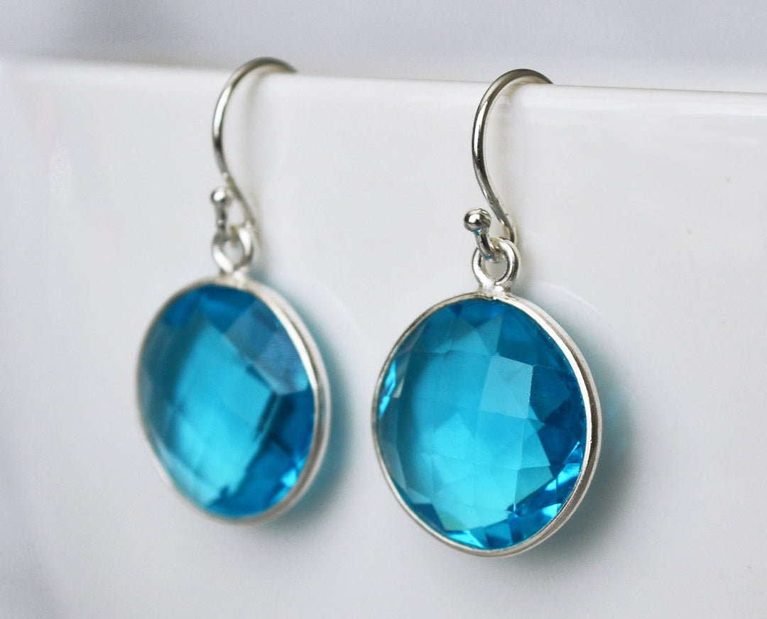 Blue Topaz Earrings, December Birthstone Earrings, Sterling Silver or 14K Gold Fill, Round Birthstone
