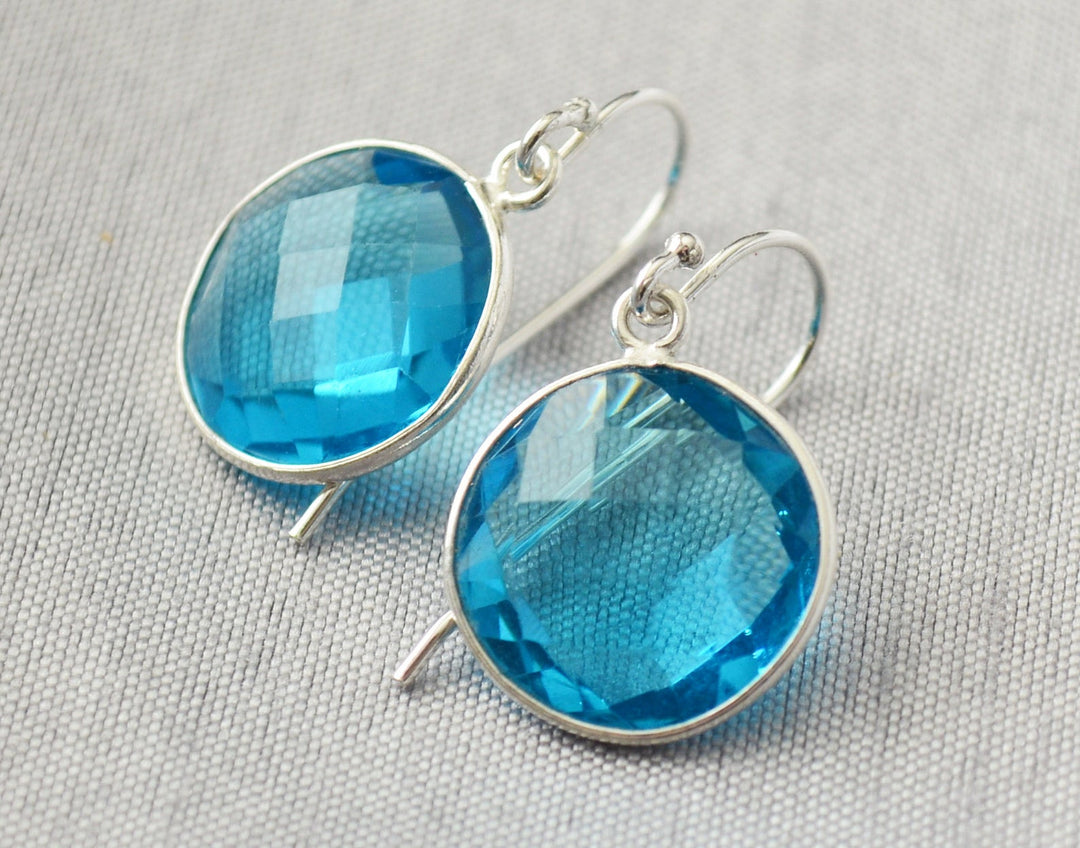 Blue Topaz Earrings, December Birthstone Earrings, Sterling Silver or 14K Gold Fill, Round Birthstone