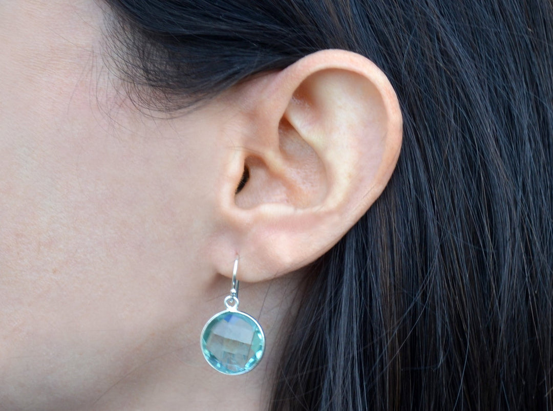 Blue Topaz Earrings, December Birthstone Earrings, Sterling Silver or 14K Gold Fill, Round Birthstone