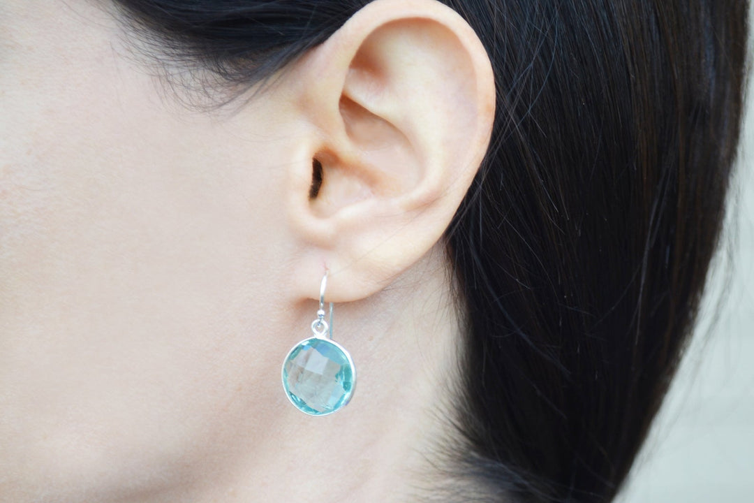 Blue Topaz Earrings, December Birthstone Earrings, Sterling Silver or 14K Gold Fill, Round Birthstone