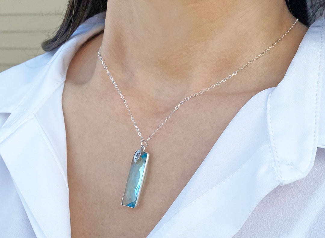 Blue Topaz Necklace, December Birthstone Necklace, Sterling Silver or 18K Gold, Personalized Necklace, Bridesmaid Gift, Mom Necklace
