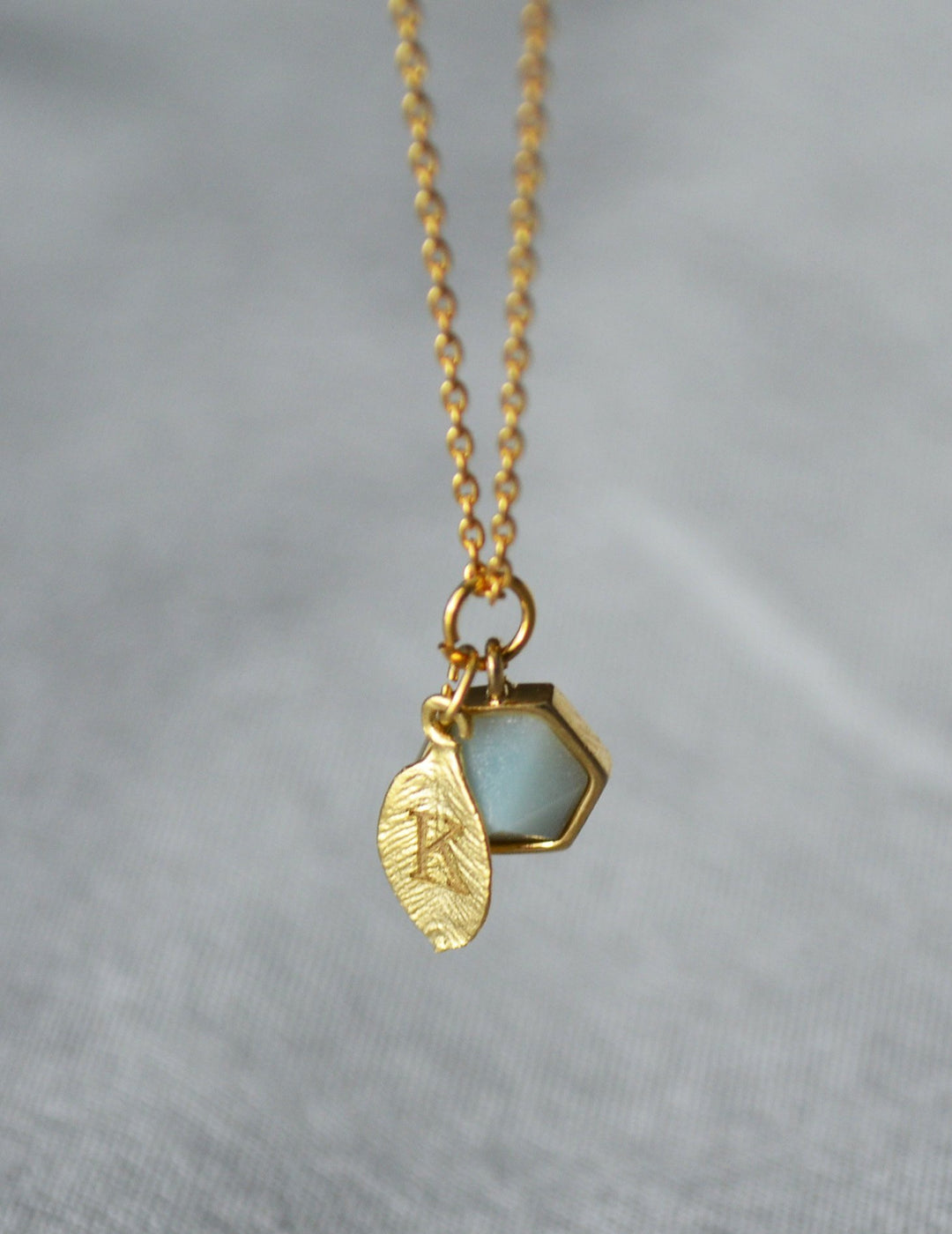 Personalized Hexagon Necklace, Leaf Necklace, Custom Initial Necklace, Birthstone Necklace