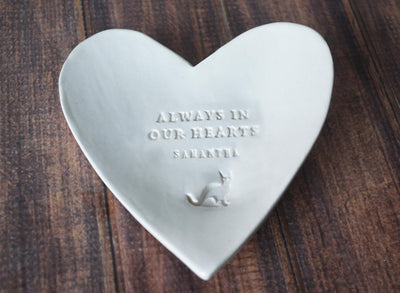 Cat Sympathy Gift, Pet Sympathy Gift, Pet Memorial Gift, Loss of Pet Gift - Always in our Hearts - With Pet's Name - Heart Shaped Bowl