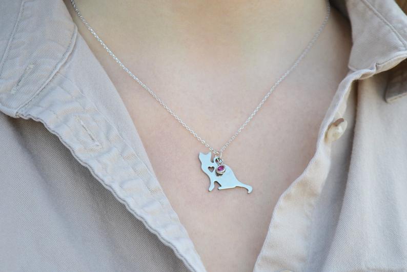 Cat Necklace, Cat Lover Gift, Cat Jewelry, Birthstone Necklace, Cat Gift For Her, Cat Gift Idea, Friend Gift, Best Friend Gift