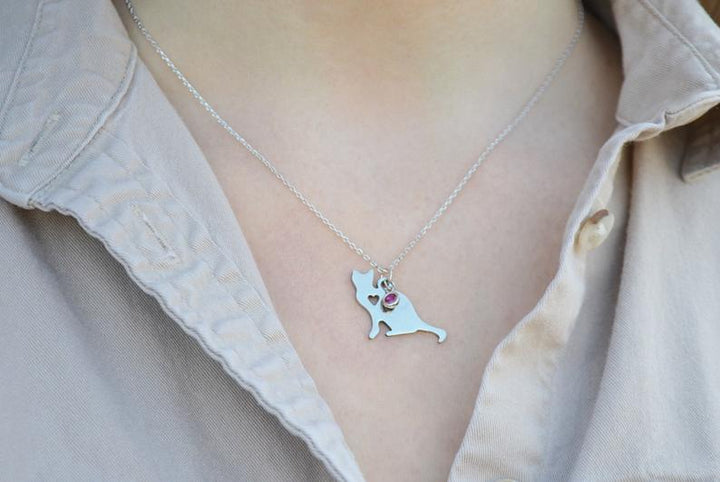 Cat Necklace, Cat Lover Gift, Cat Jewelry, Birthstone Necklace, Cat Gift For Her, Cat Gift Idea, Friend Gift, Best Friend Gift