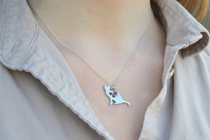 Cat Necklace, Cat Lover Gift, Cat Jewelry, Birthstone Necklace, Cat Gift For Her, Cat Gift Idea, Friend Gift, Best Friend Gift