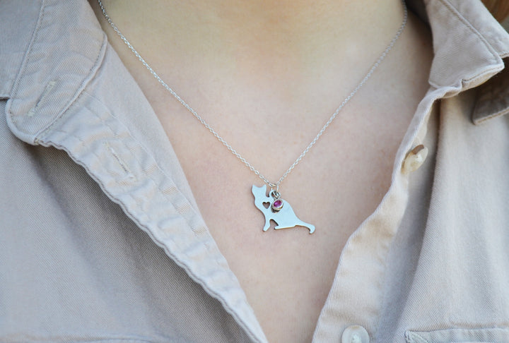 Cat Necklace, Cat Lover Gift, Cat Jewelry, Birthstone Necklace, Cat Gift For Her, Cat Gift Idea, Friend Gift, Best Friend Gift