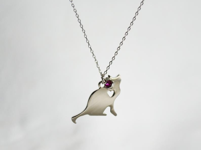 Cat Necklace, Cat Lover Gift, Cat Jewelry, Birthstone Necklace, Cat Gift For Her, Cat Gift Idea, Friend Gift, Best Friend Gift