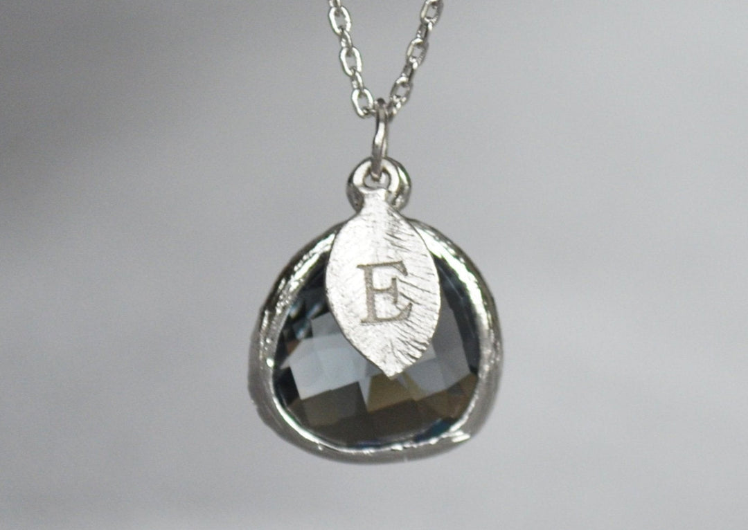 Charcoal Gray Necklace, Black Diamond Necklace, Gift for Wife, Girlfriend Gift, Personalized Jewelry, Bridesmaid Necklace, Initial Necklace