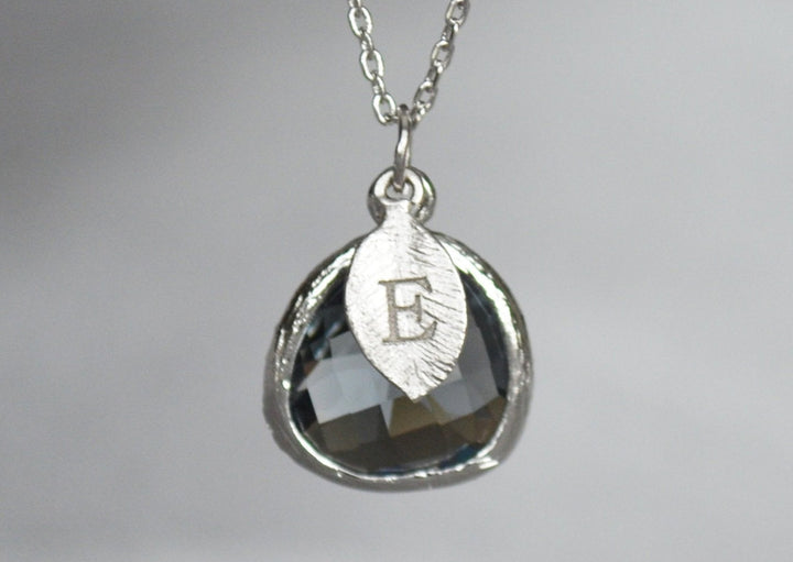 Charcoal Gray Necklace, Black Diamond Necklace, Gift for Wife, Girlfriend Gift, Personalized Jewelry, Bridesmaid Necklace, Initial Necklace