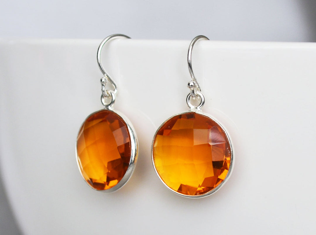 Citrine Earrings, November Birthstone Earrings, Birthday Earrings, Sterling Silver or 14K Gold Fill,  Round Birthstone, Wife Gift, Bridesmaid Gift