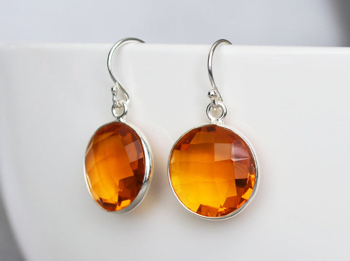 Citrine Earrings, November Birthstone Earrings, Birthday Earrings, Sterling Silver or 14K Gold Fill,  Round Birthstone, Wife Gift, Bridesmaid Gift