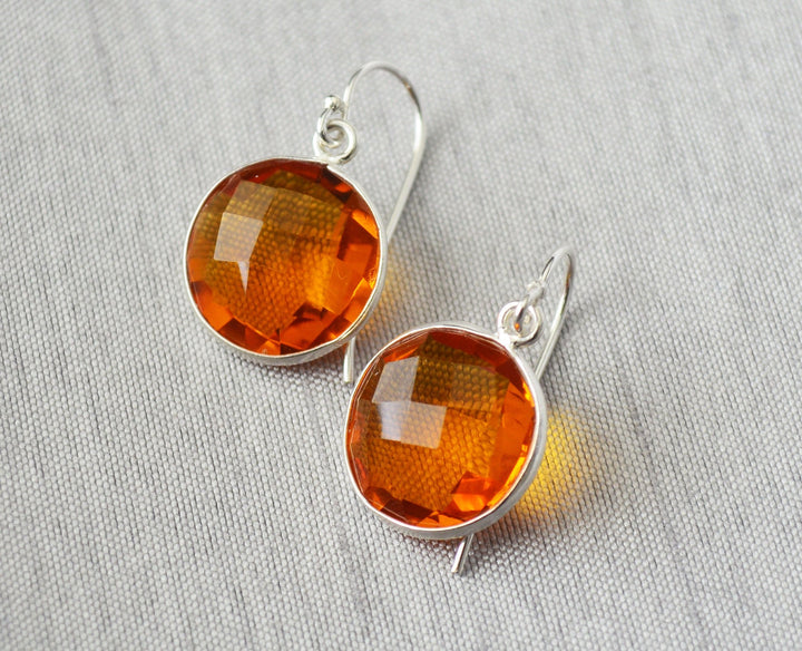 Citrine Earrings, November Birthstone Earrings, Birthday Earrings, Sterling Silver or 14K Gold Fill,  Round Birthstone, Wife Gift, Bridesmaid Gift