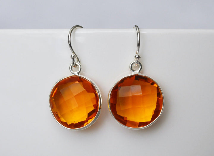 Citrine Earrings, November Birthstone Earrings, Birthday Earrings, Sterling Silver or 14K Gold Fill,  Round Birthstone, Wife Gift, Bridesmaid Gift