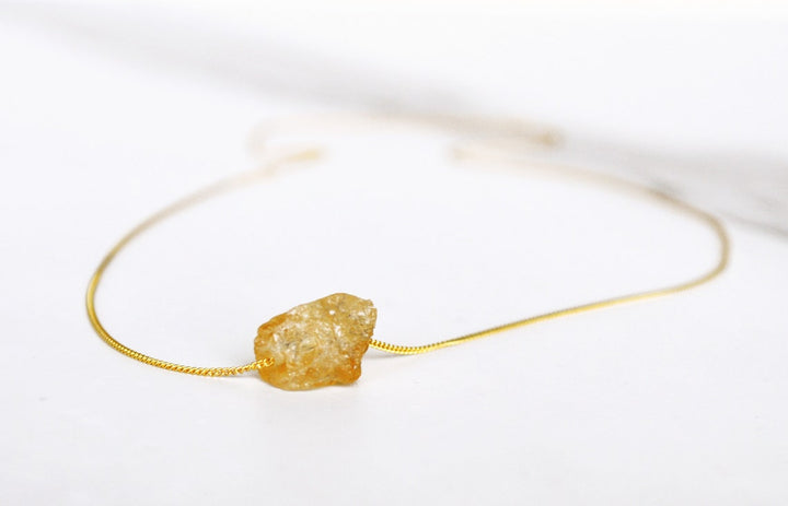 Citrine Necklace, November Birthstone Necklace, Raw Crystal Necklace, Raw Stone Layering Necklace, Boho Necklace, Healing Crystals