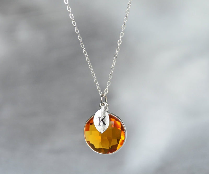 Citrine Necklace, November Birthstone Necklace, Sterling Silver or 18K Gold, Round Personalized Necklace, Bridesmaid Gift, Mom Necklace